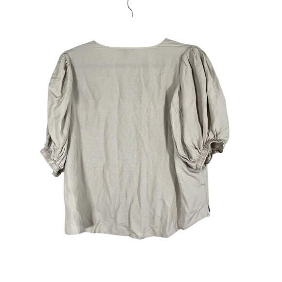 Neutral Linen Puff Sleeve Top Beige XL Boho Classic Chic Minimalist Preppy Y2K - Picture 6 of 9